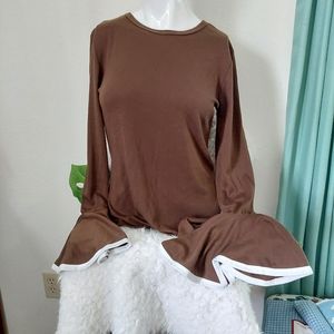 🤎5/$25🤎Brown Long Flare Sleeve Minimalist Blouse